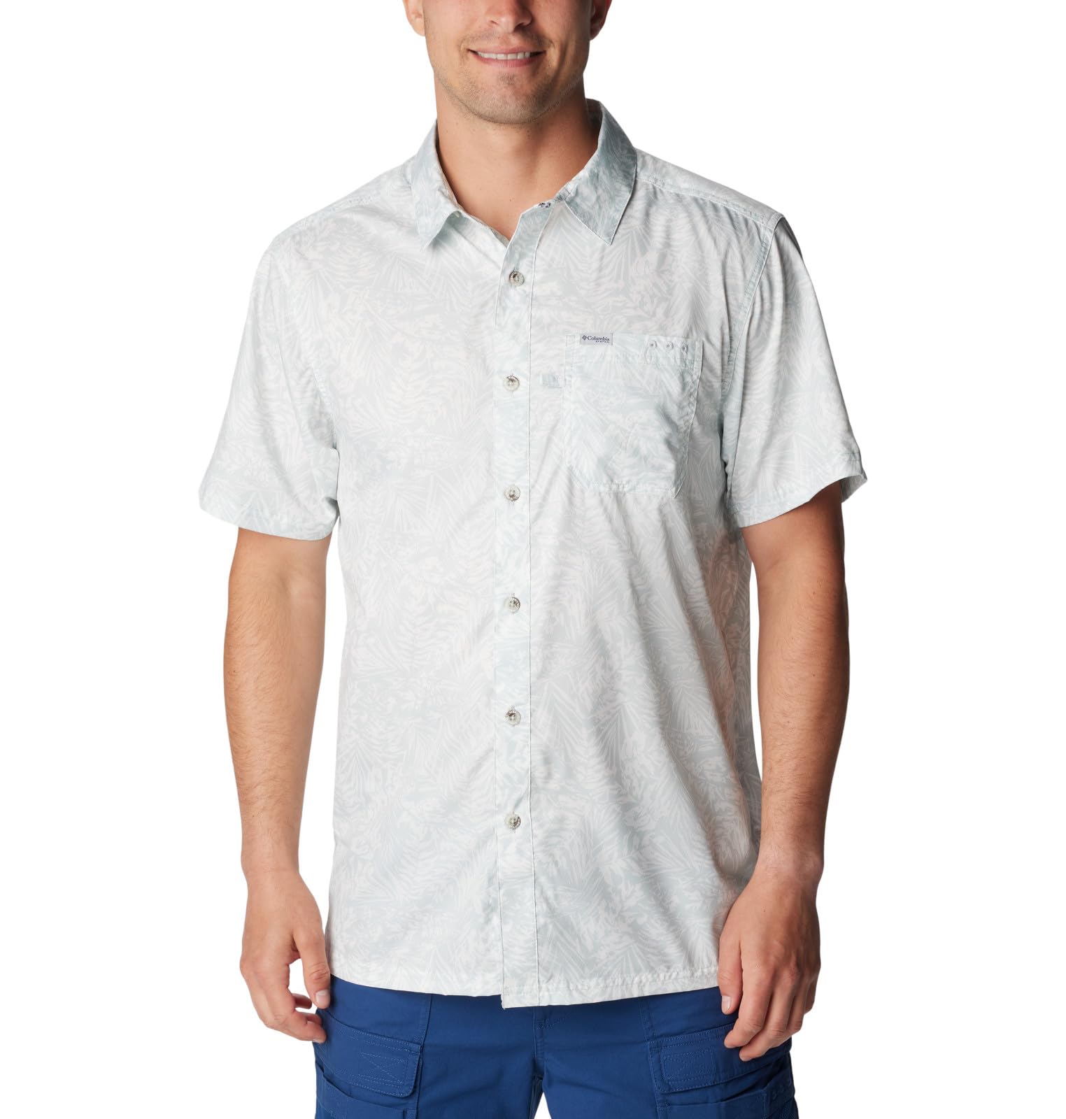 Columbia Men’s Super Slack Tide Camp Shirt, Cool Grey Tunado Tonal, Medium