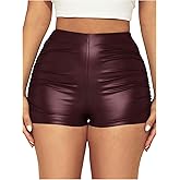 WDIRARA Women's Sexy Faux Leather Skinny High Waisted Shorts Ruched Stretch Mini Short