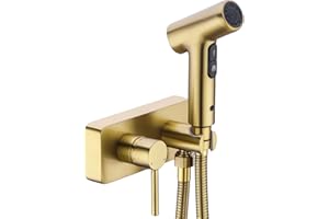 Hand Held Bidet Sprayer for Toilet - Gold, BSTIIU Vanity Mount Jet Bidet Faucet with Hot and Cold Mix Valve, 2 Function High Pressure Baby Diaper Shattaf Douch Kit, Brushed Brass