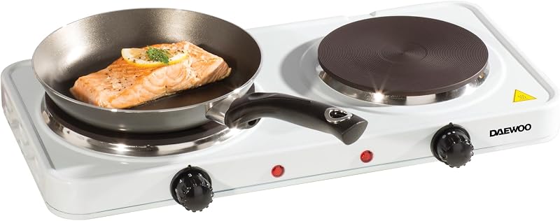 Daewoo Double Electric Hot Plate Dual Adjustable Thermostats Compact Portable