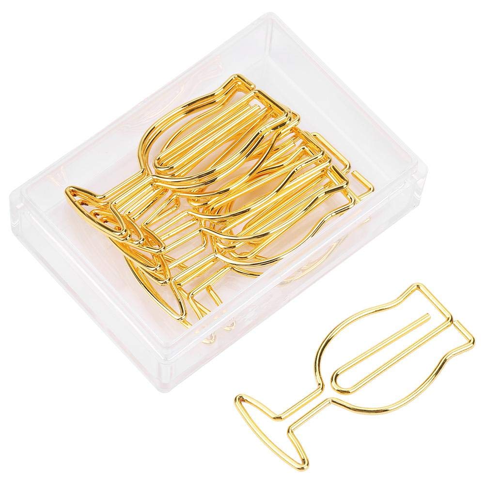 Goblet Shaped Paper Clips, Gold Electroplated Metal File Clips for Bookmarks Photo Letter Holder Funny Stationery Bookmark Marking Clip for Office Home School Library Use