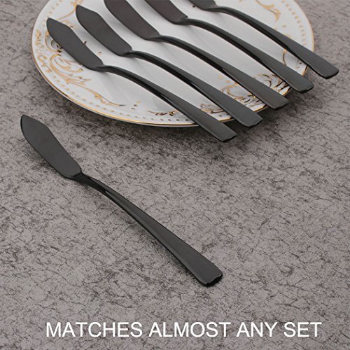 Onlycooker 6 Piece Black Butter Spreader Knife 6.6 inch Stainless Steel Cheese Spreader Knives Sets Silverware Set Service for 6 Flatware Mirror Polished Dishwasher Safe for Kitchen - Thumbnail 4