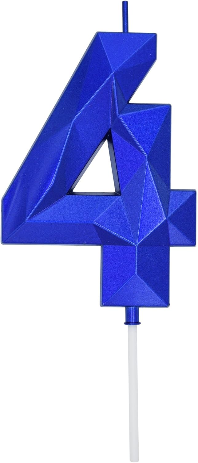 Candles & Holders - DERVENTA Birthday Candles Big Numbers 3D Blue 3.7 inch Party Cake Topper 1 Piece (Number 4 Blue)