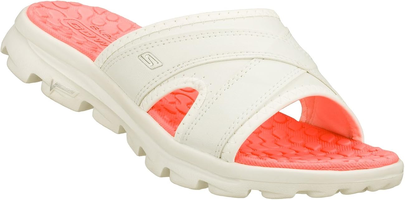 Amazon.com | Skechers Go Walk Move Rise Womens Slide Sandals White/Silver 7 | Sport Sandals & Slides