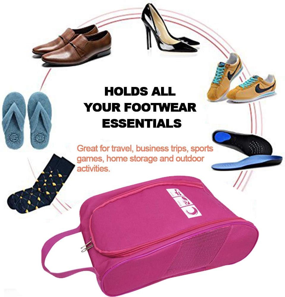 Portable Oxford Travel Shoe Tote Bag, Waterproof Shoe Packing Storage Gym Organizer, Rose Red, 13"*8.5"*5" - Image 3