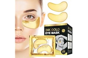 30 Pairs Under Eye Patches, 24k Gold Under Eye Mask Fade Dark Circles Puffiness Under Eye Bags Wrinkles, Eye Patches Use for 