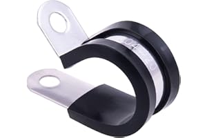 HOLYBEAR 3/4 Inch Stainless Steel Cable Clamp, Rubber Insulated Metal Conduit Wire Holder Strap Clips for Pipe, Tube, Hose Br