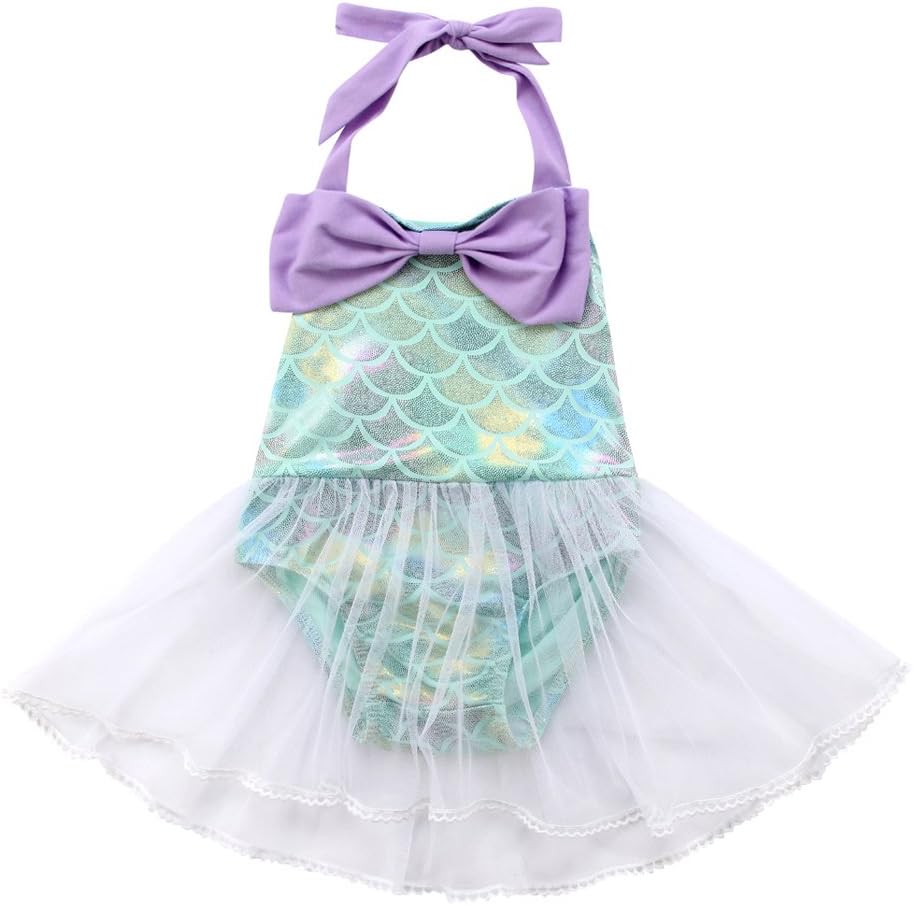 Baby Girls Sequins Mermaid Fish Scale Bodysuit Romper Jumpsuit Summer Sunsuit Outfits