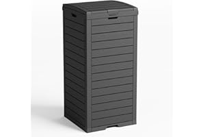 GYMHILL 31 Gallon Outdoor Trash Can with Tiered Lid and Drip Tray,Waterproof Resin Waste Bin Indoor,Durable,Stylish,Lightweight Garbage Bin for Patio,Kitchen,Backyard and Office(Black)