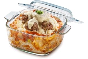 NUTRIUPS 1L Glass Casserole Dish for Oven with Lid Square Casserole Dish with Lid, Mini Glass Casserole Cookware Small Casserole Dish