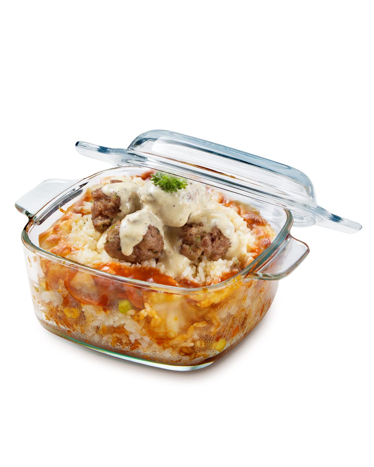 NUTRIUPS 1L Glass Casserole Dish for Oven with Lid, Square Mini Glass Casserole Cookware with Lid