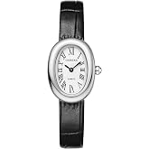 CHEETAH Women's Vintage Oval Leather Strap Watches | Easy to Read, Stainless Steel Case, Roman Dial, Brown Black Leather Strap, Japanese Quartz Movement, 3ATM Water Resistant