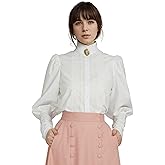 daizbella Victorian Blouse Women Puff Sleeve Blouse Button Down Ruffle Dressy Shirts Tops