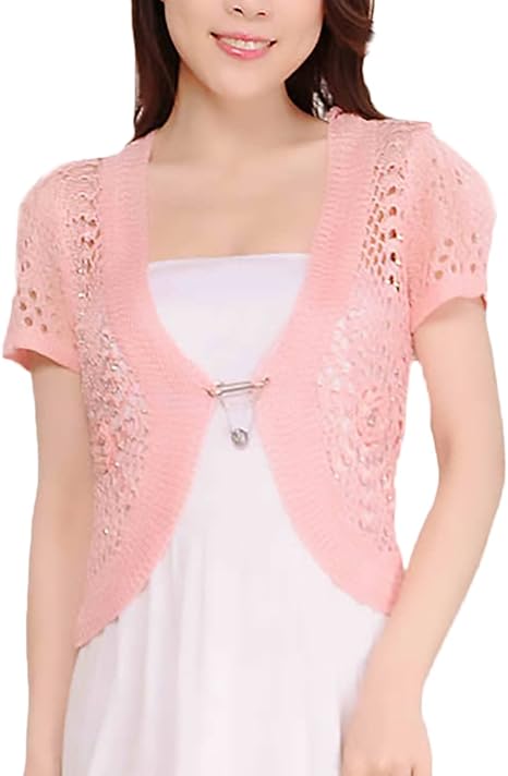 Bolero Mujer Chaqueta Corta Verano Elegantes Manga Corta Ganchillo ...