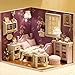 Ogrmar Wooden Dollhouse Miniatures DIY House Kit with Cover and Led Light-Sweet Sunshine