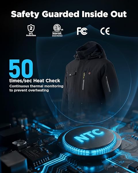 INOKRAFT HEATED JACKET FOR MEN WITH RECHARGABLE BATTERY PACK INCLUDED, MEN’S HEATED WINTER COAT WITH WATER-RESISTENT SHELL (USB-C CHARGING CABLE INCLUDED), SIZE LARGE