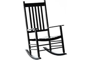 Outsunny Outdoor Rocking Chair, Patio Wooden Rocking Chair with Smooth Armrests, High Back for Garden, Balcony, Porch, Supports Up to 352 lbs, Black