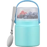 2-in-1 Insulated Food Jar with a Snack Container - 15oz Kids Soup Thermos for Hot Food with Handle and Spoon, Leak Proof Bento Lunch Box Kids, Perfect for School & Travel, Tiffany Blue