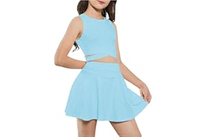 WDIRARA Girl's Workout Outfits Crisscross Crop Tank Top and Flare Skort Skirt Set
