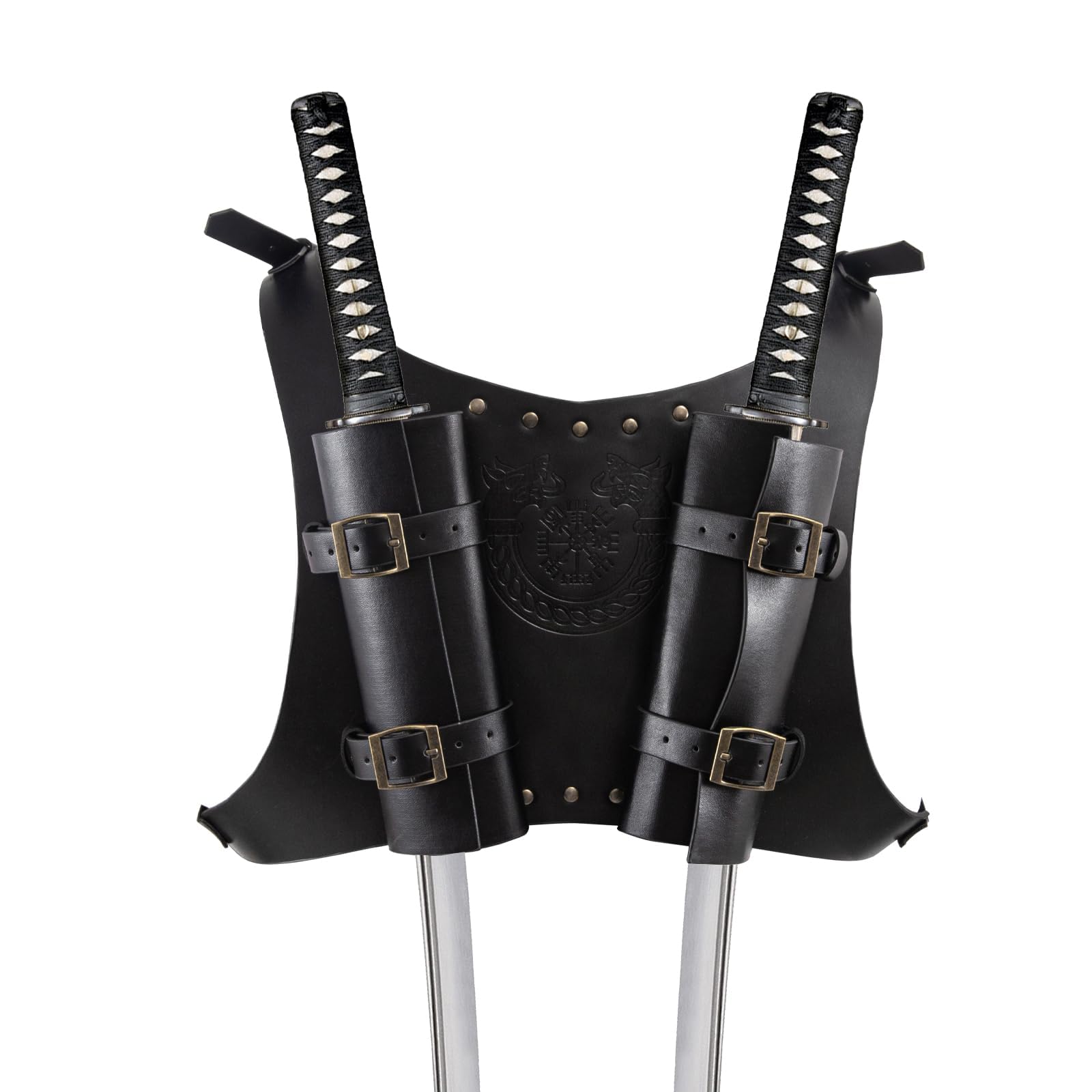 Leather Sword Sheath Holster,Vintage Medieval Double Back Sword Holster Cosplay Sword Belt Frog Adjustable Scabbard Back Holder Shoulder Sheath Viking Warrior Costume Renaissance LARP (BlackA)