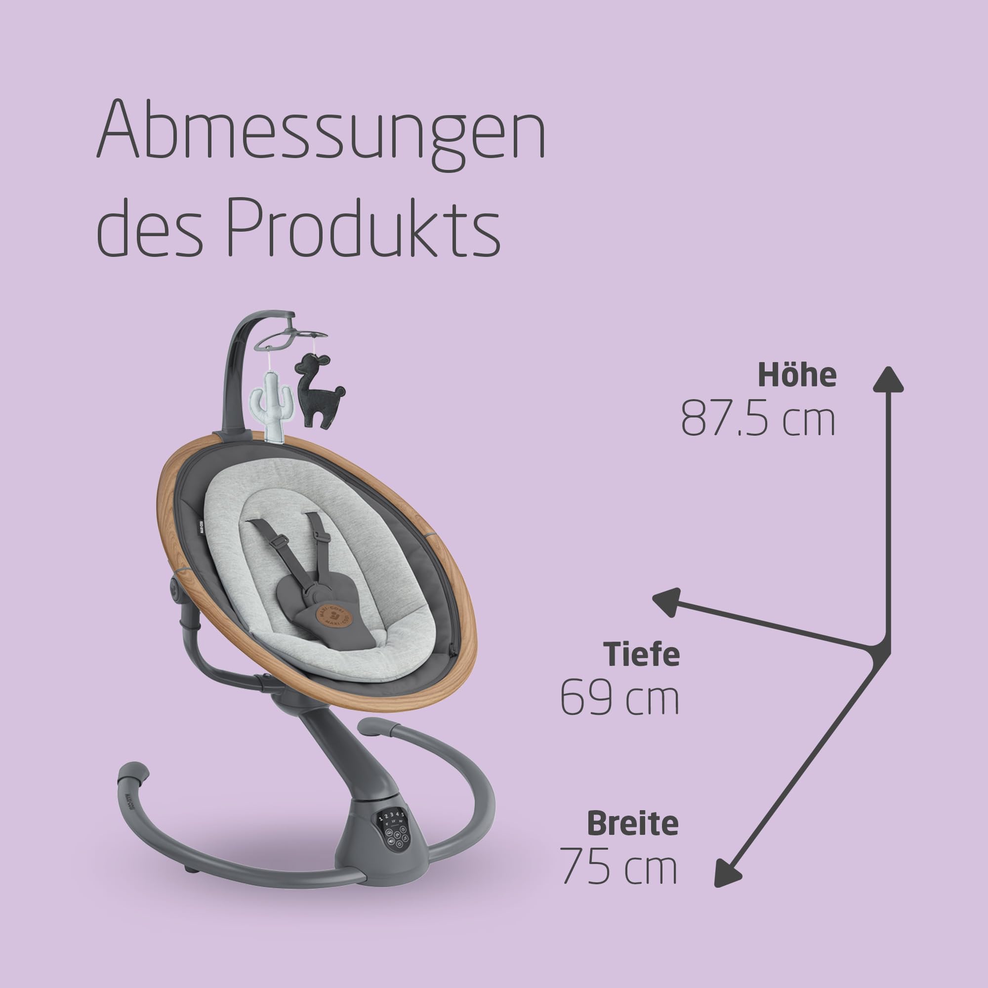 Maxi-Cosi Cassia Babywippe Elektrisch, 0–6 Monate, max. 9 kg, Babyschaukel Elektrisch, 12 Melodien, 360°-Sitzdrehung, automatische Bewegungserkennung, 5 Geschwindigkeiten, Essential Graphite 6