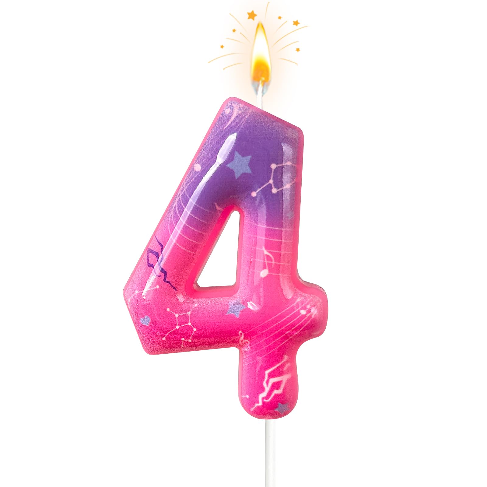 Lurevian K-pop Pink Purple Number Birthday Candle – Trendy Cake Decoration for Themed Parties, Sparkly Gradient Cake Topper for Girls Birthday Party Decoration for Teens（Number 4）