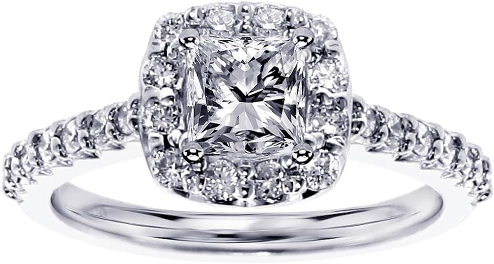 VIP Jewelry Art 1.12 CT TW GIA Certified Halo Princess Cut Diamond Engagement Ring in 14k White Gold