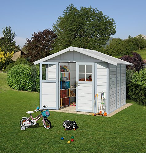 Ondis24 Gartenhaus 2,42x2,02m, Gerätehaus Kunststoff/Metall, Fahrradschuppen mit Satteldach, Geräteschuppen UV-beständig