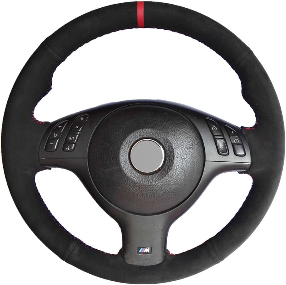 Loncky Black Suede Auto Custom steering wheel covers for BMW E46 E39 330i 330Ci 525i 530i 540i M3 2001 2012 2003 Accessories