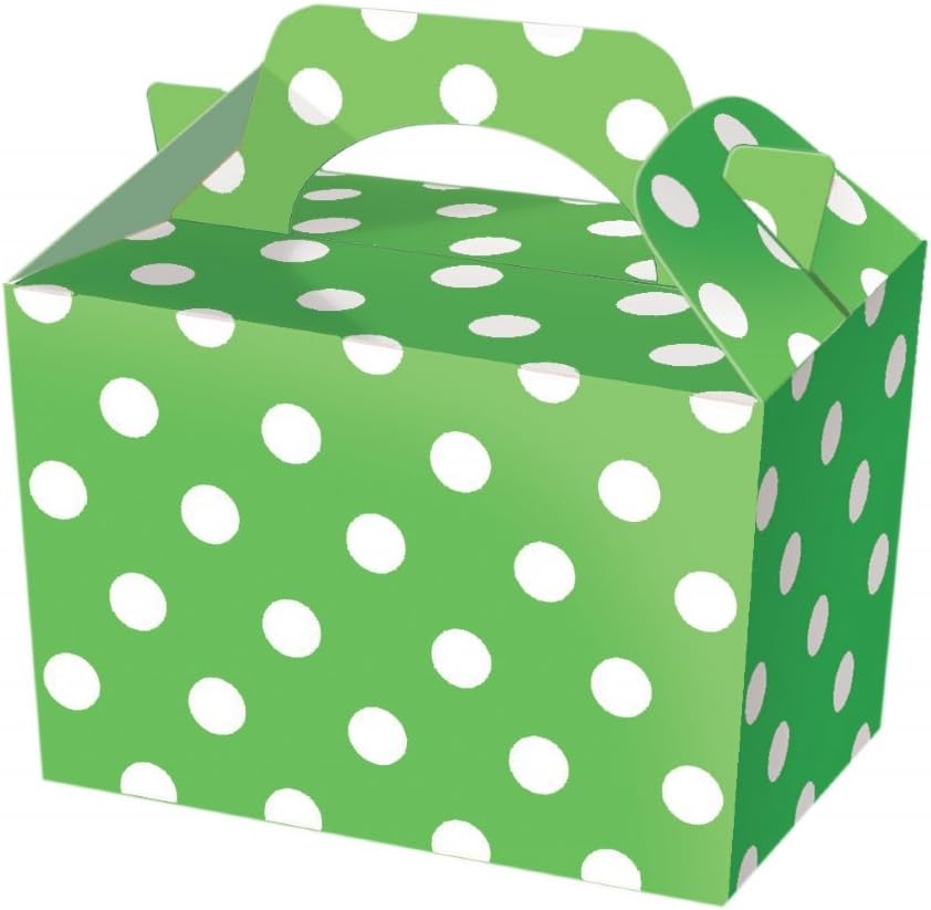 Lotus 50 x Polka Dots Spotty Design Children/Kids Party Boxes Carry Food Meal Fun Picnic Birthday Wedding Favour/Baby Shower Party Halloween Trick or Treat Box Loot Bag (Neon Green)