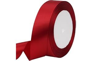 RIUNBB Deep red Solid Satin Ribbon 1 Inch 25 Yards Solid Polyester Fabric Ribbon for Gift Wrapping Wedding Christmas Baby Shower Birthday Party Decoration Handmade Immortal Flower Craft