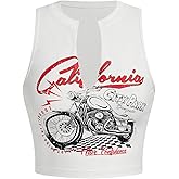 SOLY HUX Women's Letter Graphic Tank Top Notched V Neck Sleeveless Summer Crop Tops Streetwear