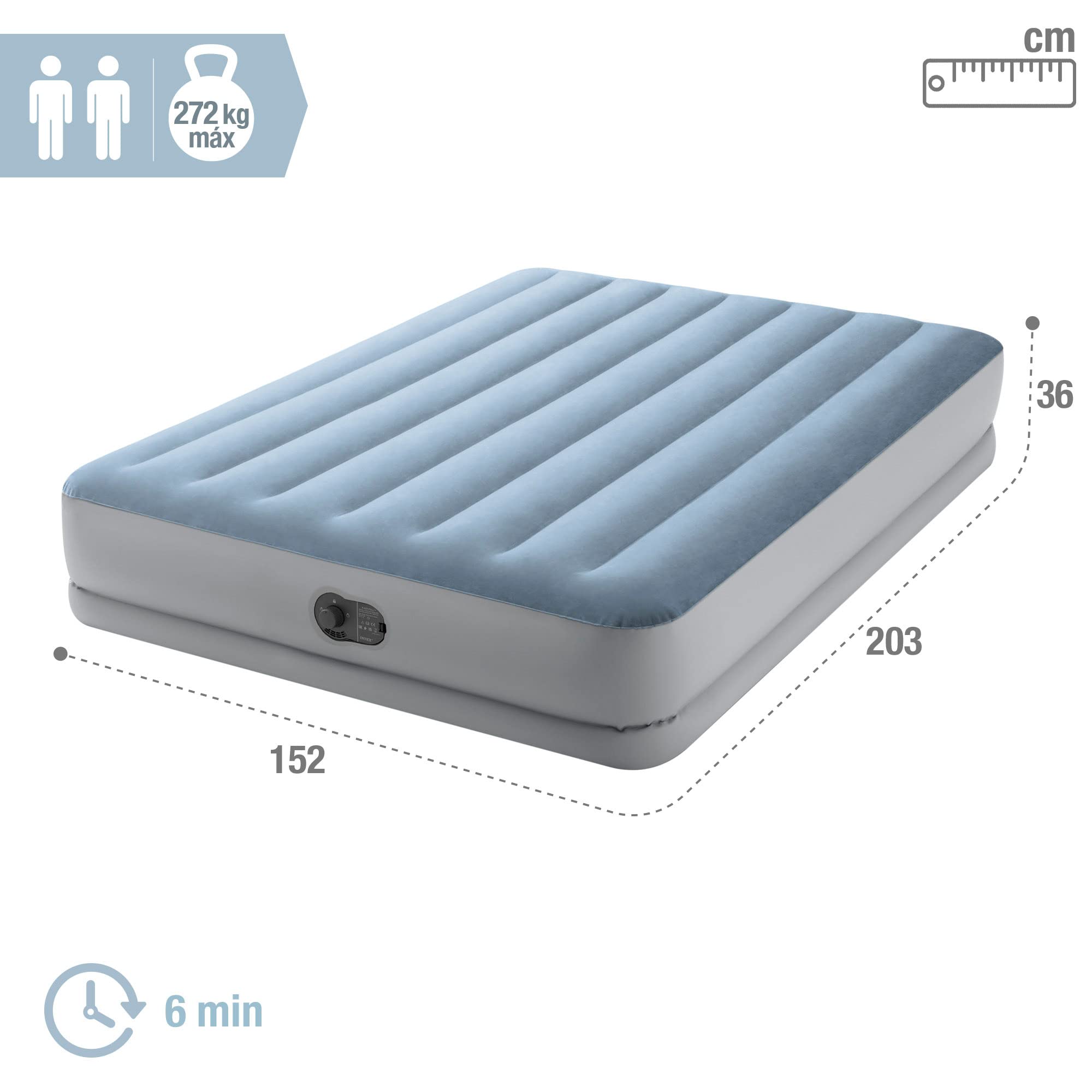 INTEX "Prestige Mid-Rise" Luftbett für 1 Person (152x203x36 cm) max. 272 KG – mit integrierter USB-Pumpe – Gästebett aufblasbares Bett Camping Matratze mit Fiber-Tech (64159) 4