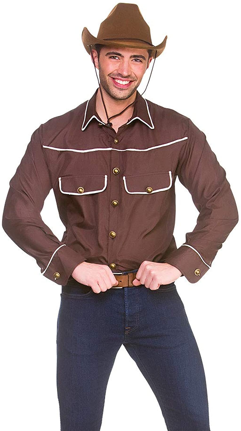 Adult Western Cowboy Shirt Fancy Dress Costume - Large