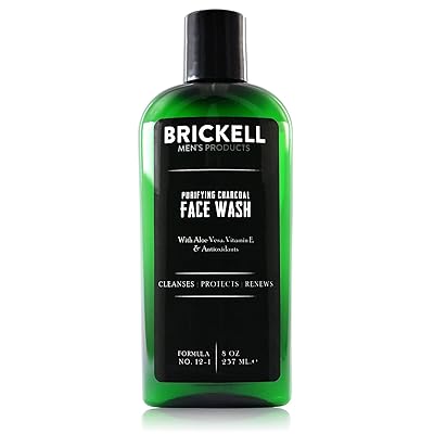 Brickell Men's Purifying Charcoal Face Wash for Men, Natural and Organic Daily Facial Cleanser, 8 Ounce, Scented