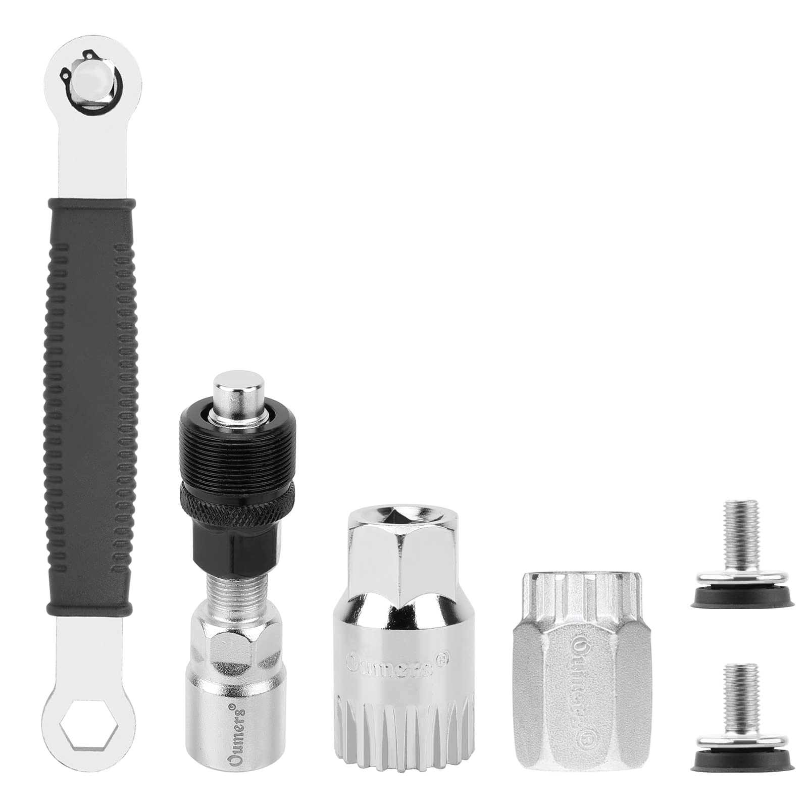 Oumers Bike Crank Puller Tools Set, Multi-use Bike Crank Extractor + Bike Bottom Bracket Remover + 16mm Spanner Wrench + Cassette lockring tool + Hex Head Crank Arm Bolt for Removing Crank & Freewheel
