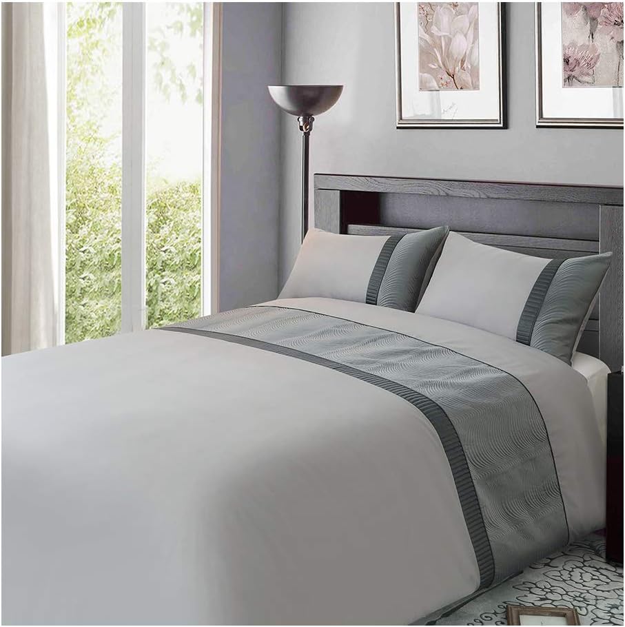 Eleanor Fashion Home Duvet Cover Set Silver Grey Embroidery, Satin Bedding Quilt with 2 Pillowcases, Microfiber for Hotel and Family (King, Silver Grey)