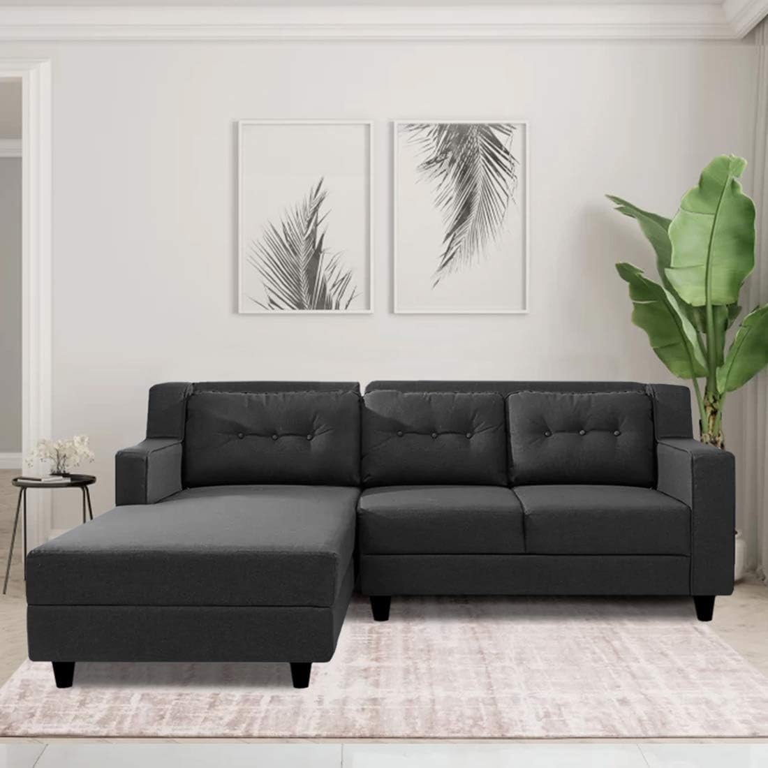 CasaStyle LHS 4 Seater Sofa Set in Fabric Travia L Shape Sofa Set (Dark Grey) Amazon.in Home