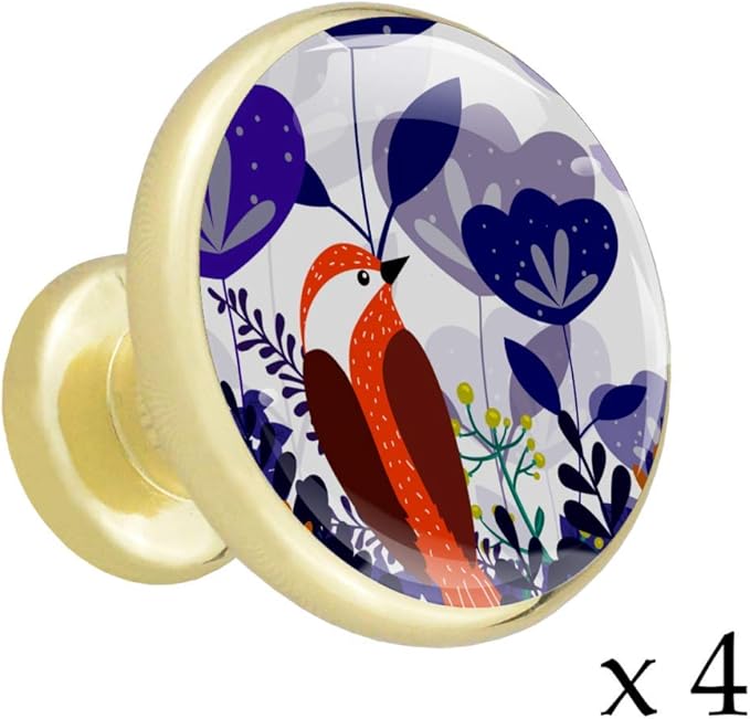 Flor Nórdica Del Pájaro Tirador Para Muebles De Metal Dorado Redondo 4