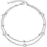 Flyow Anklet for Women S925 Sterling Silver Adjustable Foot Beaded Heart Charm Ankle Bracelet Anklets Jewelry