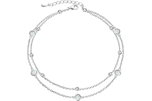 FLYOW Anklet for Women S925 Sterling Silver Adjustable Foot Beaded Heart Charm Ankle Bracelet Anklets Jewelry