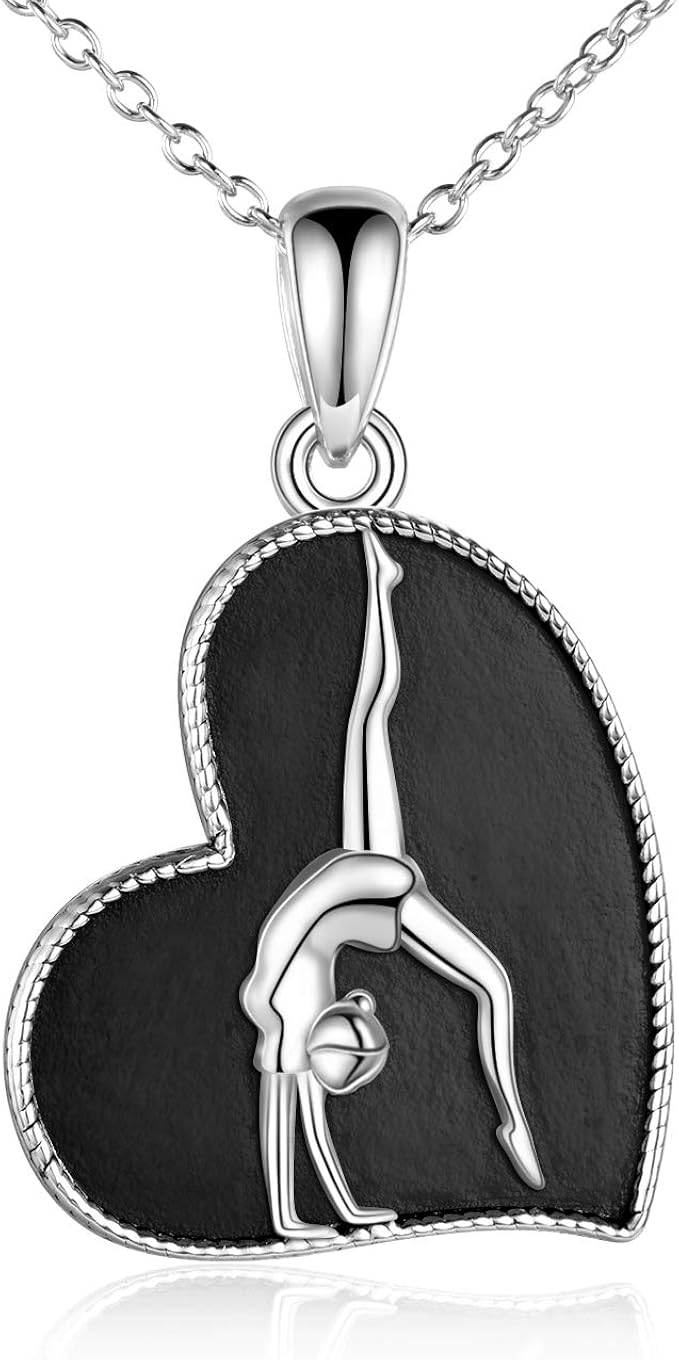 POPKIMI Gymnastics Necklace 925 Sterling Silver Flipping Gymnast Team