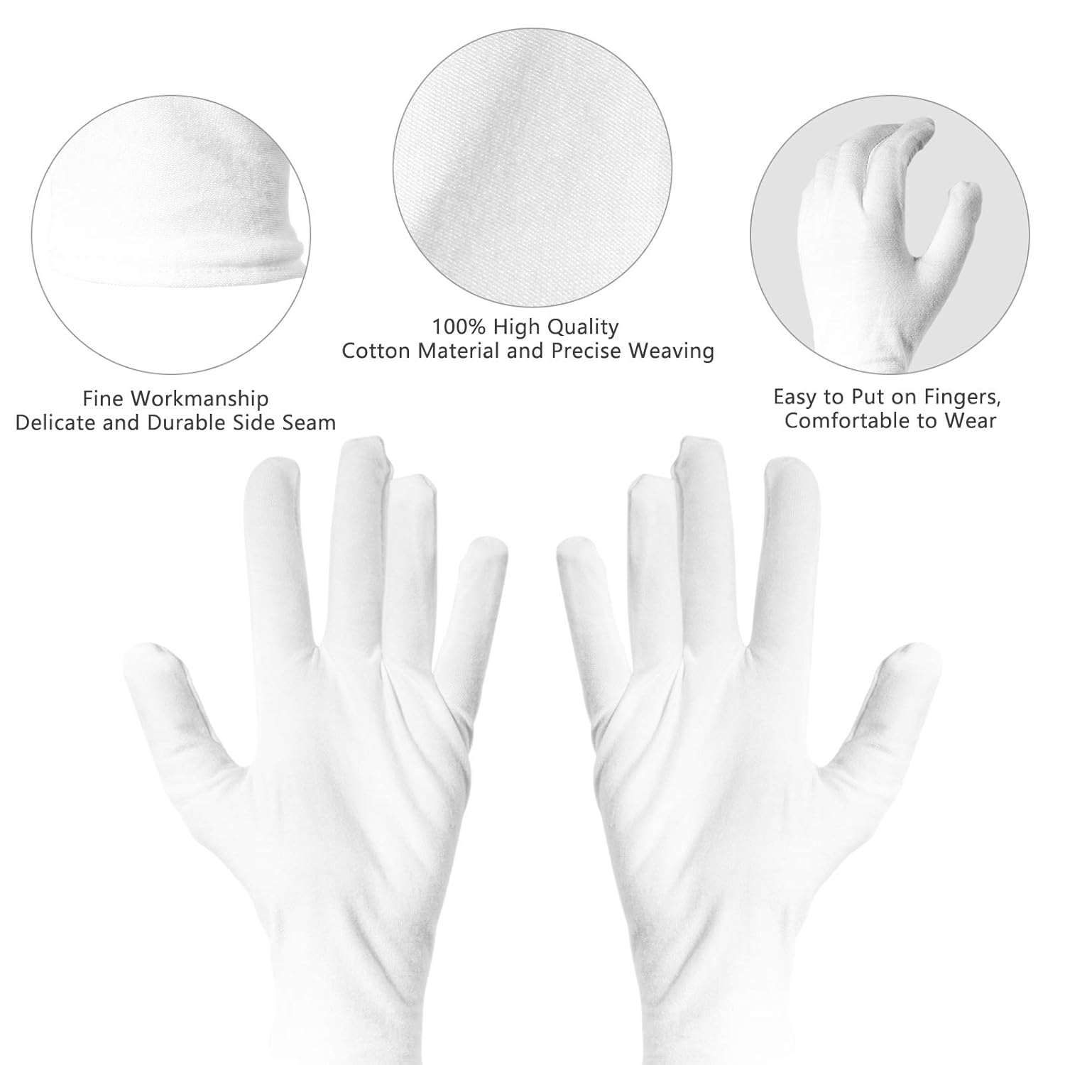 Occan White Cotton Hand Moisturizing Gloves Overnight for Men and Women, White Gloves for Moisturizing Hands, Eczema, Jewelry, Costume (6 Pairs) : Beauty