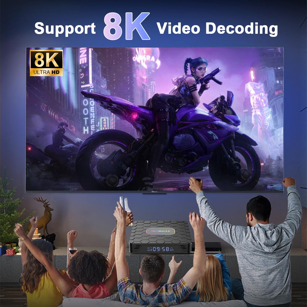 Android 14 TV Box 2025, R69 Max Android Box with 4GB RAM 32GB ROM RK3528 Quad-Core for Smart TV, 8K HD Video Decoding & HDR 10 Video Output ，Support WiFi6 2.4Ghz/5.0Ghz BT 5.0 TV Box