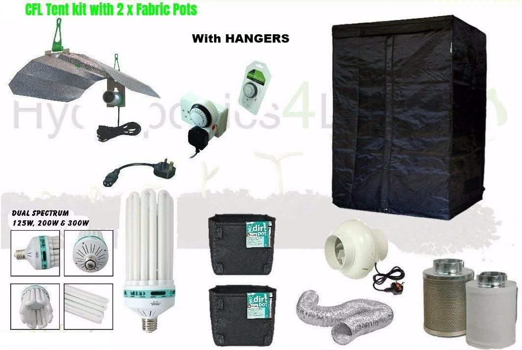 Complete CFL Hydroponic Grow Room Wardrobe Tent Fan Filter Light Kit 80x80x180 (300W Fan Kit - Hangers)