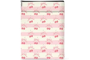 JEILINK Book Sleeve Books Protector Books Pouch Book Lovers Gifts Bookish Gifts Waterproof Cover with Zipper for Pink Striped Bow Cherry Printed Gift Bag for Women Girl Sister Birthday Christmas