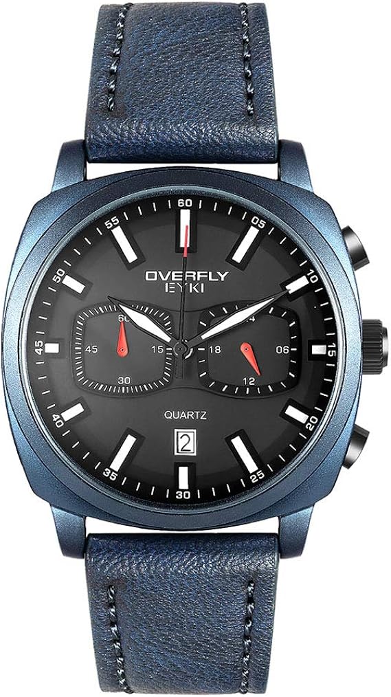 Amazon Eyki 腕時計メンズうで時計ビジネスお洒落カ革バンド 夜光インデックス クオーツ 日付表示メンズ腕時計 ブルー メンズ腕時計 腕時計 通販