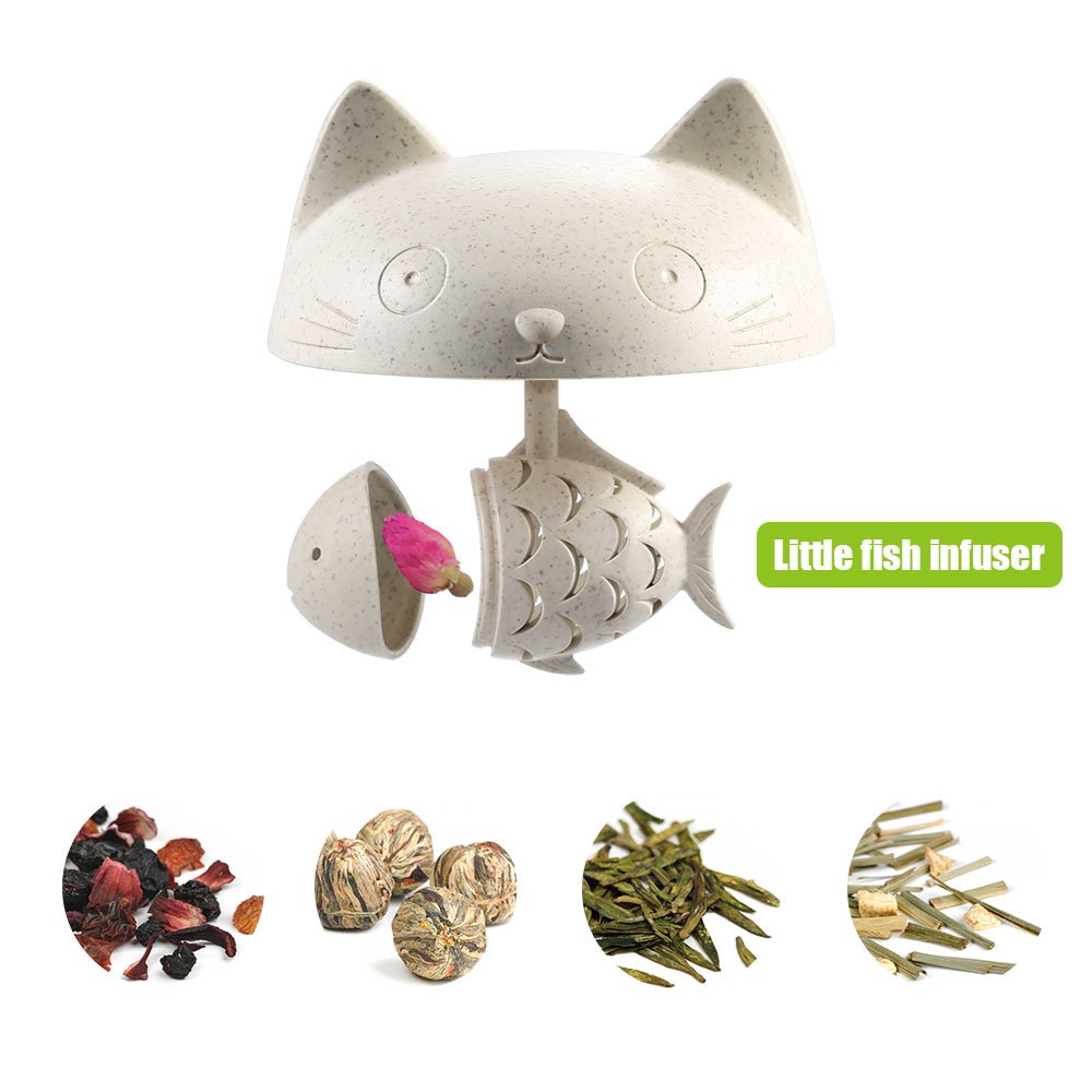 Tea Cup KIDAC Novelty Glass Teacup with Cute Cat lid and Fish Tea Infuser 8.5 OZ./250 ml