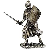 Crusader Knight Statue Silver Finishing Cold Cast Resin Statue 7" (8714)