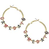 Game Day Football Earrings - Women's Hoop Earrings in Red & Blue for Sports Fans & Moms